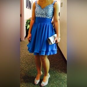 Blue Sequin Knee-Length Cocktail Dress